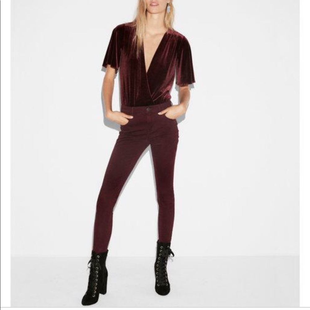 Express Maroon Surplice Velvet Bikini Bodysuit XS